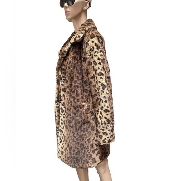 Cavalini Faux Fur Leopard Print Midi Coat Size Large - Picture 6 of 14